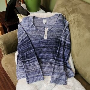 NWT NIC+ZOE Women's V-Neck Sweater in Blue Gradient-Size XL